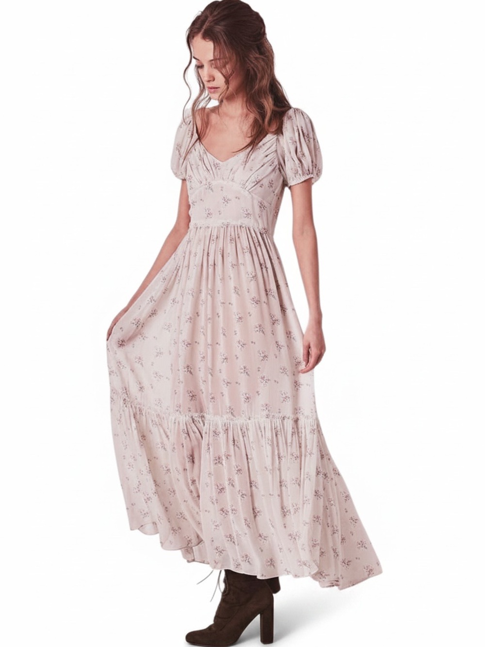 Loveshackfancy Angie Floral Maxi Dress In Brimfield Grey